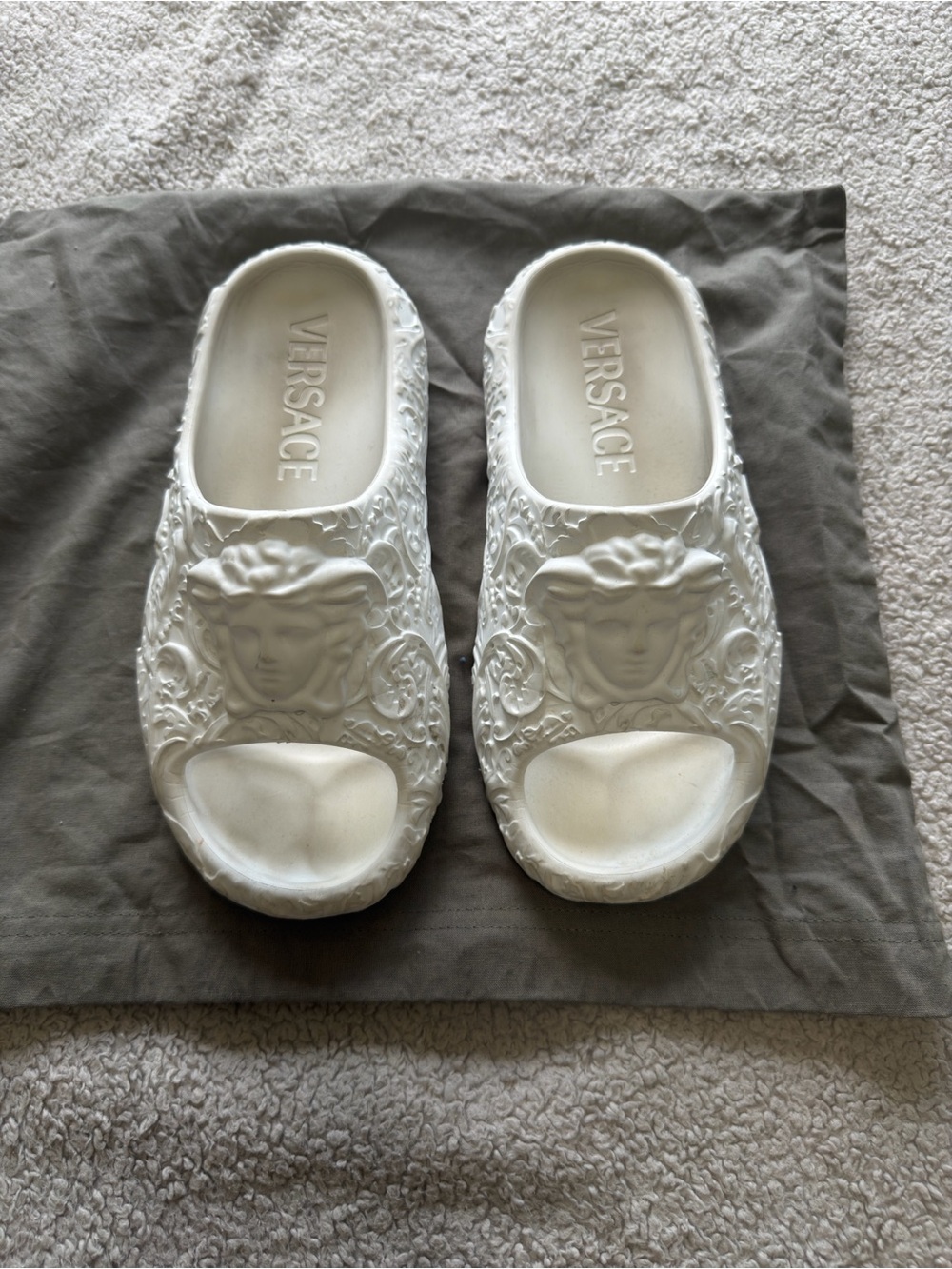 Versace White Embossed Medusa Slide Sandals